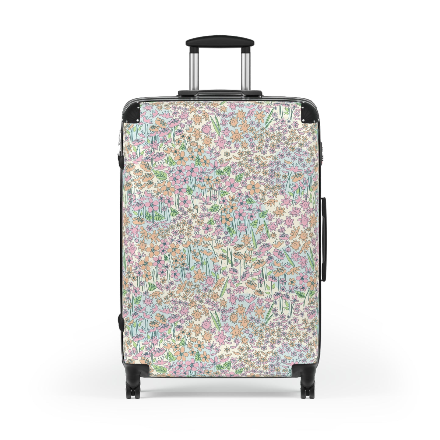 Orange and Pink Flowers on Blue Dot Suitcase