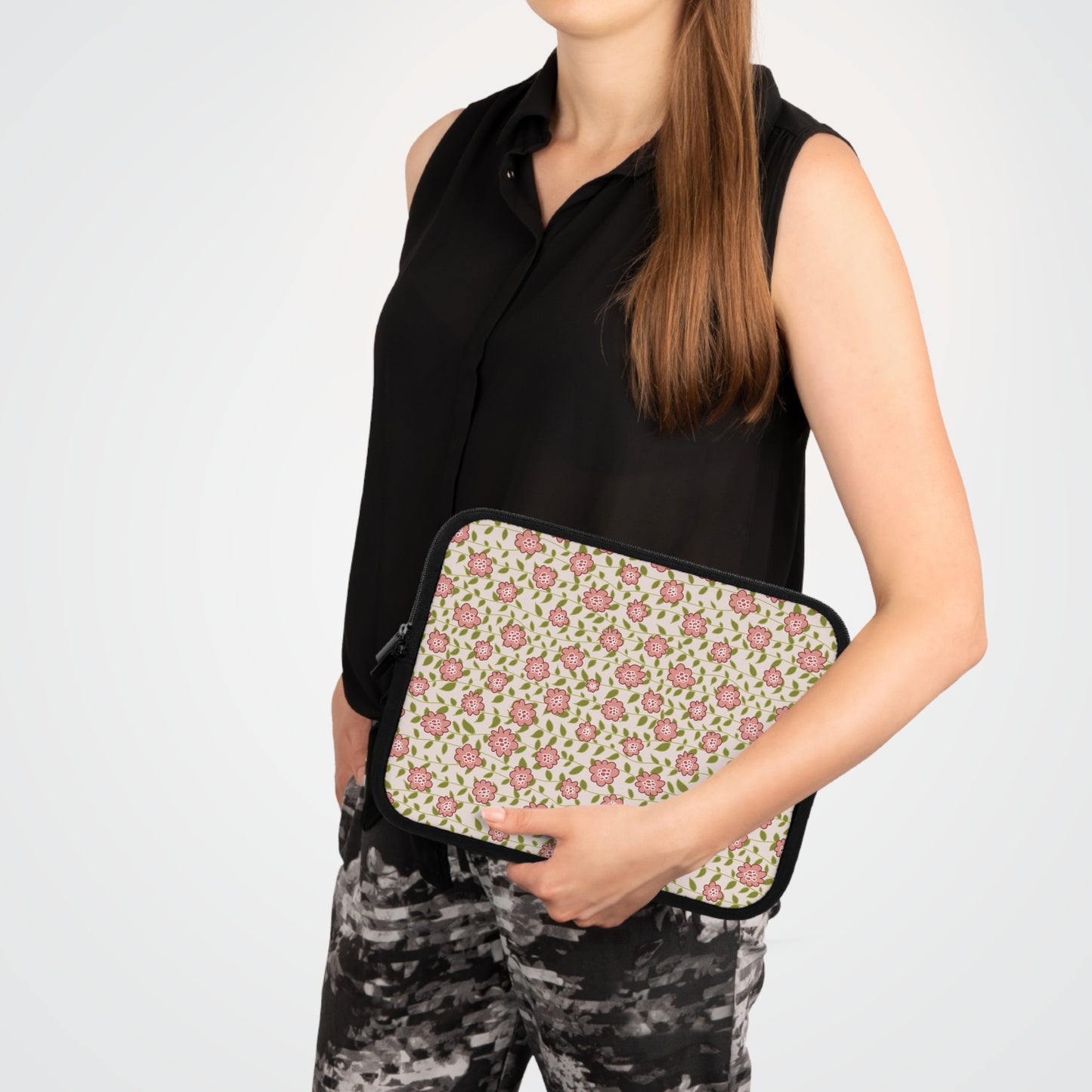 Coral Flowers on Cream Laptop Sleeve