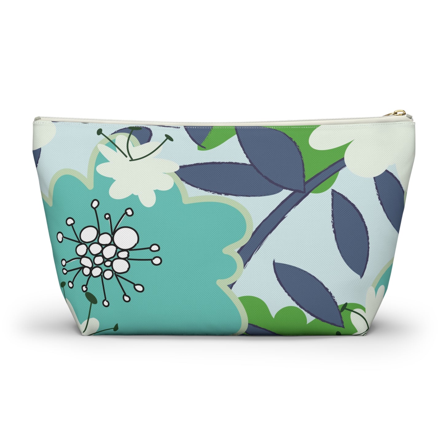 Mid Mod Floral Blue and Green Accessory Pouch w T-bottom