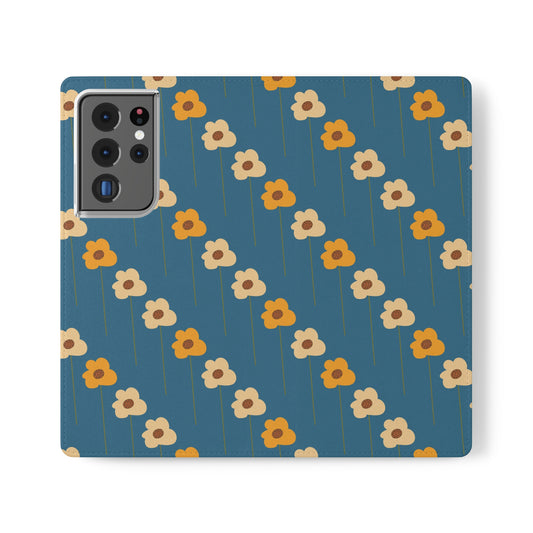 Yellow Wildflowers on Blue Flip Cases for Samsung