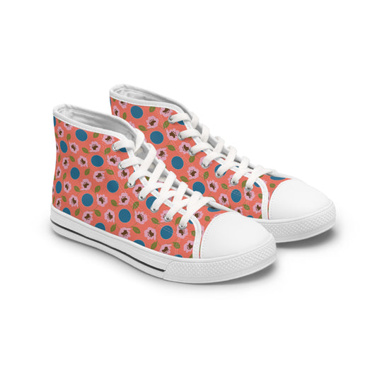 Wildflowers with Dots in Coral and Blue Women's High Top Sneakers