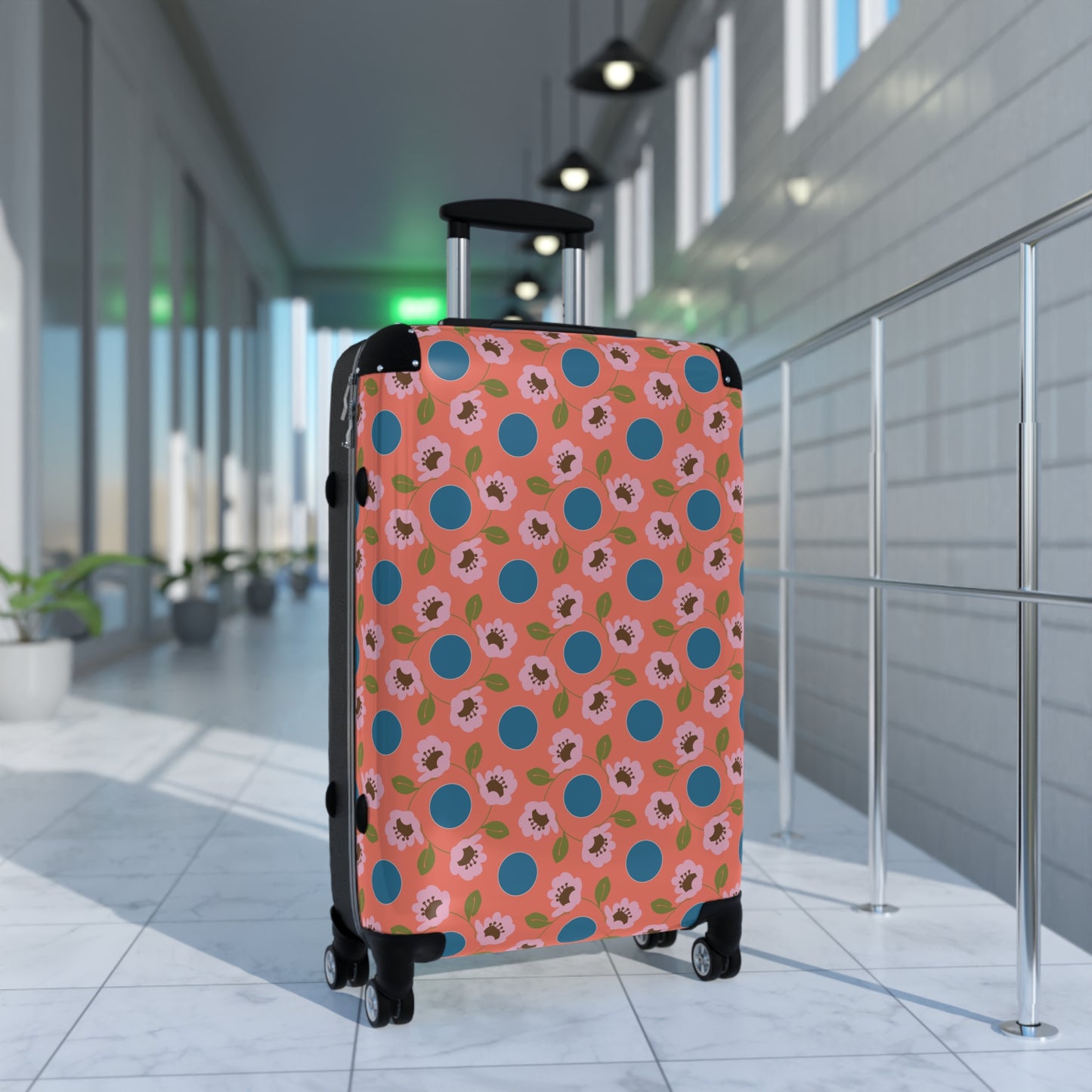 Wildflowers with Dots in Coral and Blue Suitcase