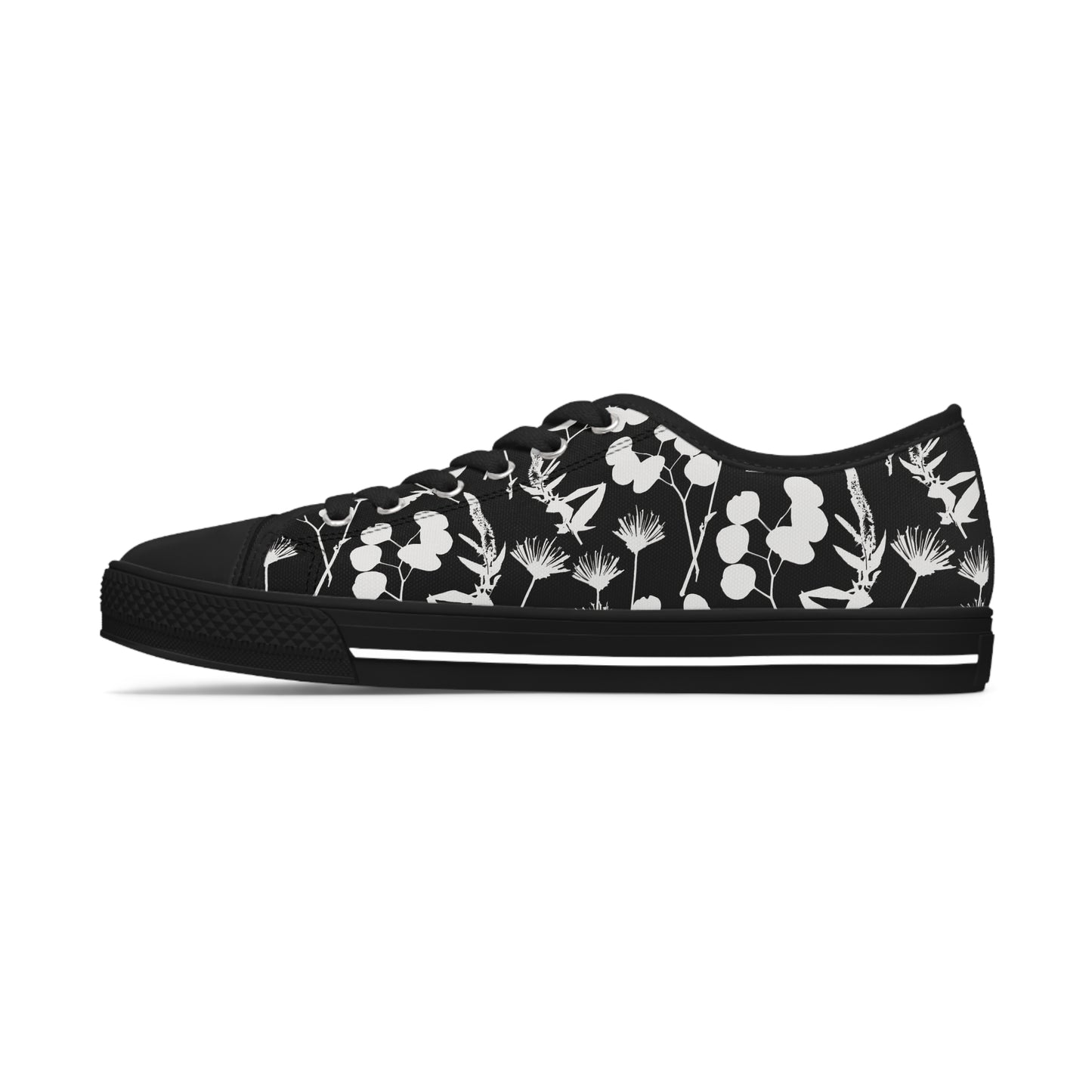 Black and White Floral Women's Low Top Sneakers