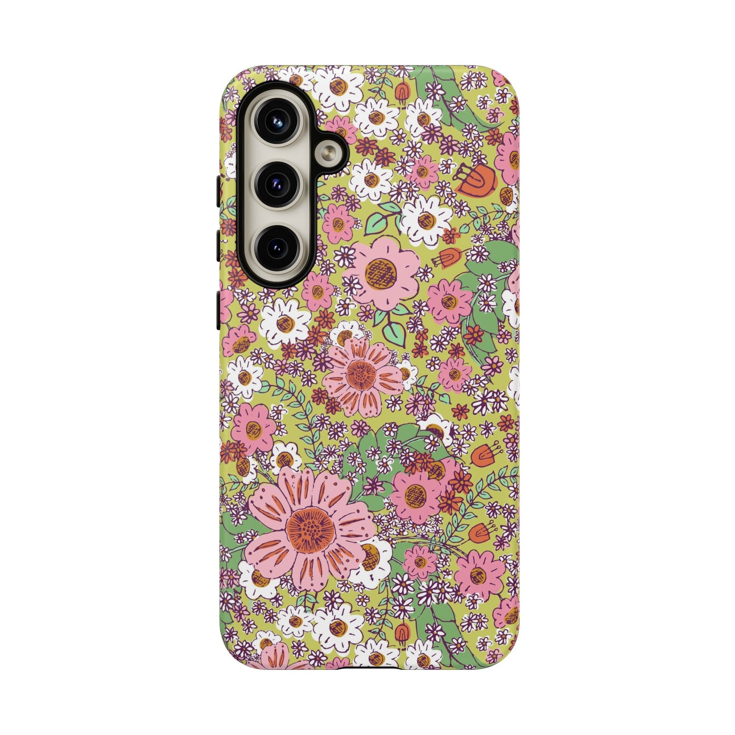 Cheerful Watercolor Flowers on Bright Green Tough Cases for Google Pixel