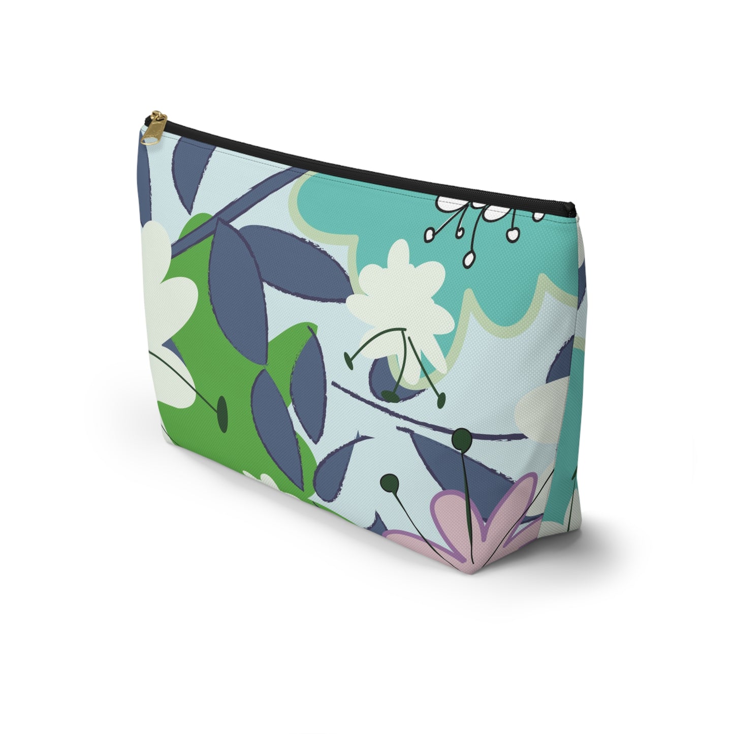 Mid Mod Floral Blue and Green Accessory Pouch w T-bottom