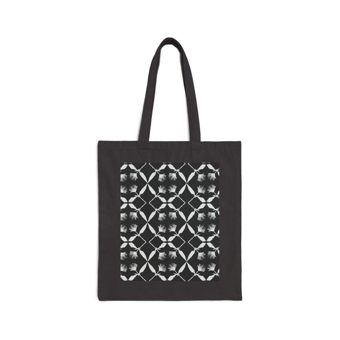 Black and White Floral Cotton Canvas Tote Bag