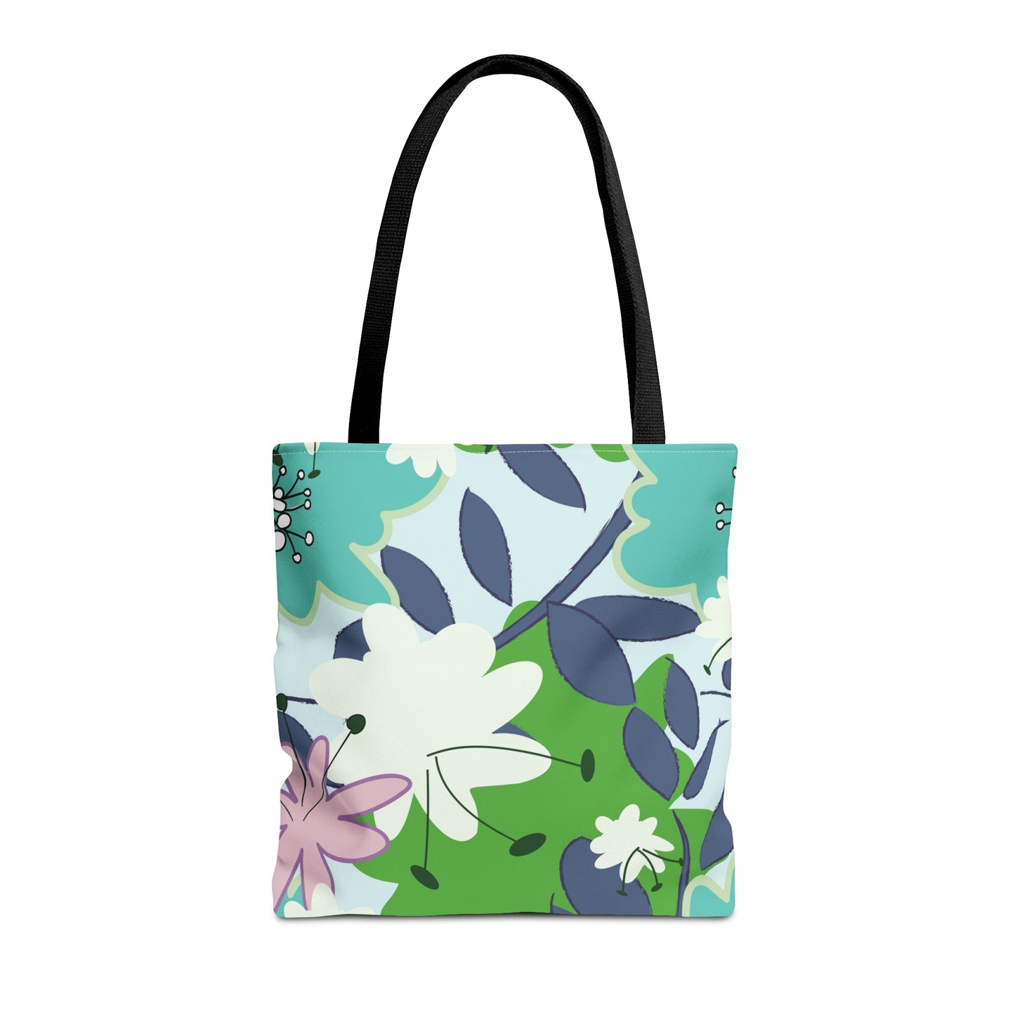 Mid Mod Floral in Blue and Green Tote Bag