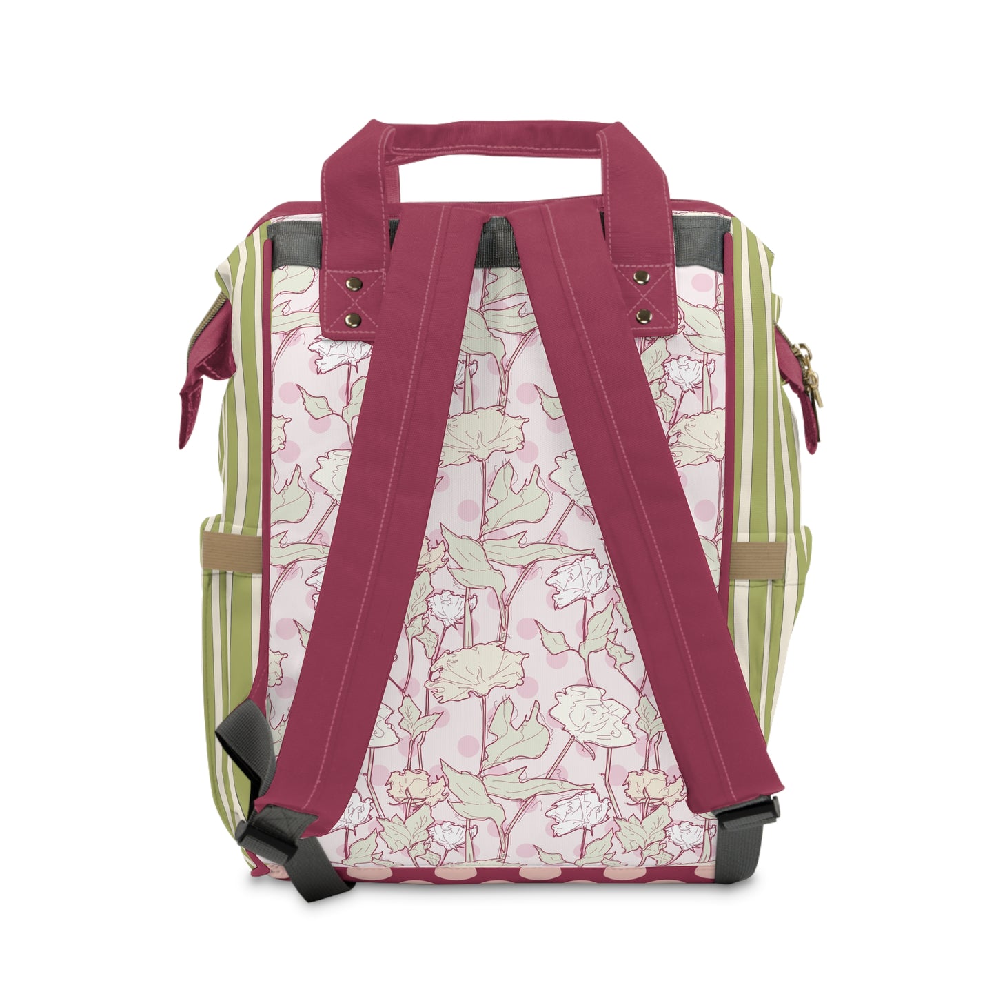 Roses and Dots in Pink Multifunctional Diaper Backpack