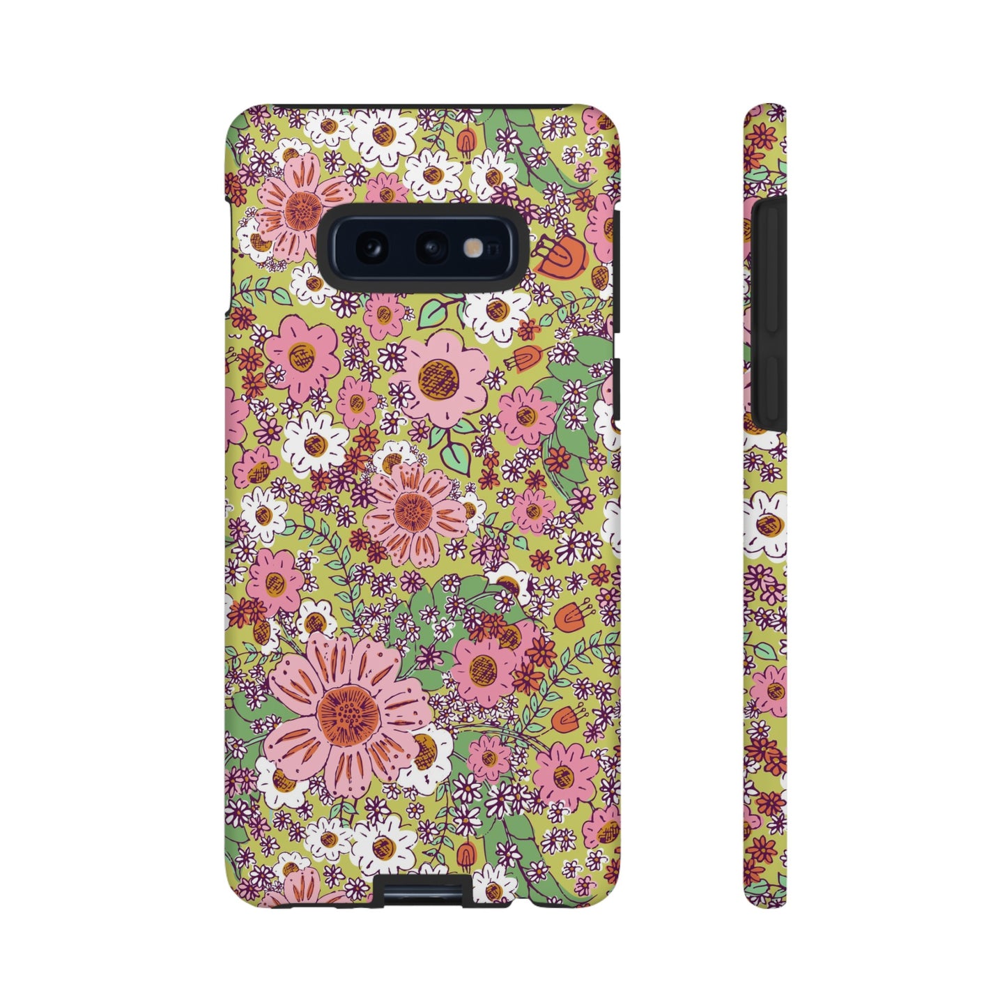 Cheerful Watercolor Flowers on Bright Green Tough Cases for Google Pixel