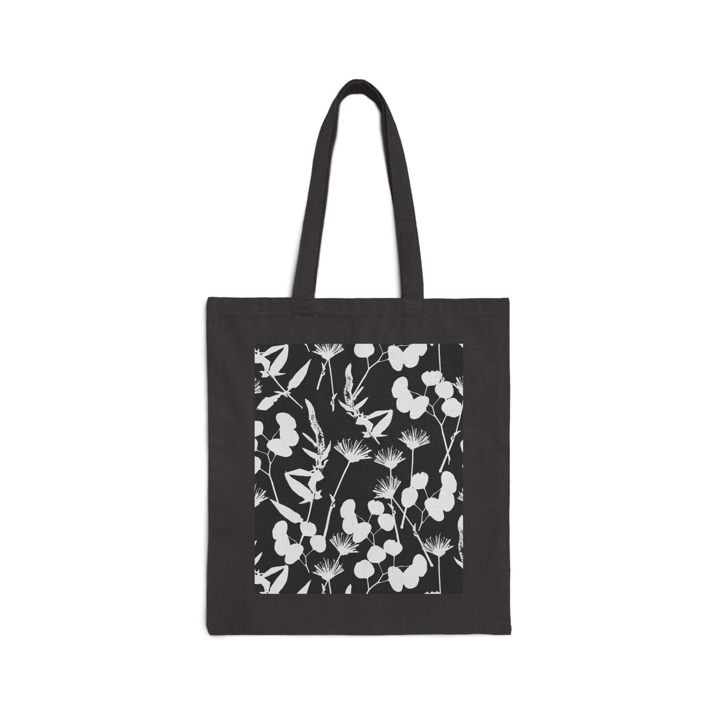 Black and White Floral Cotton Canvas Tote Bag