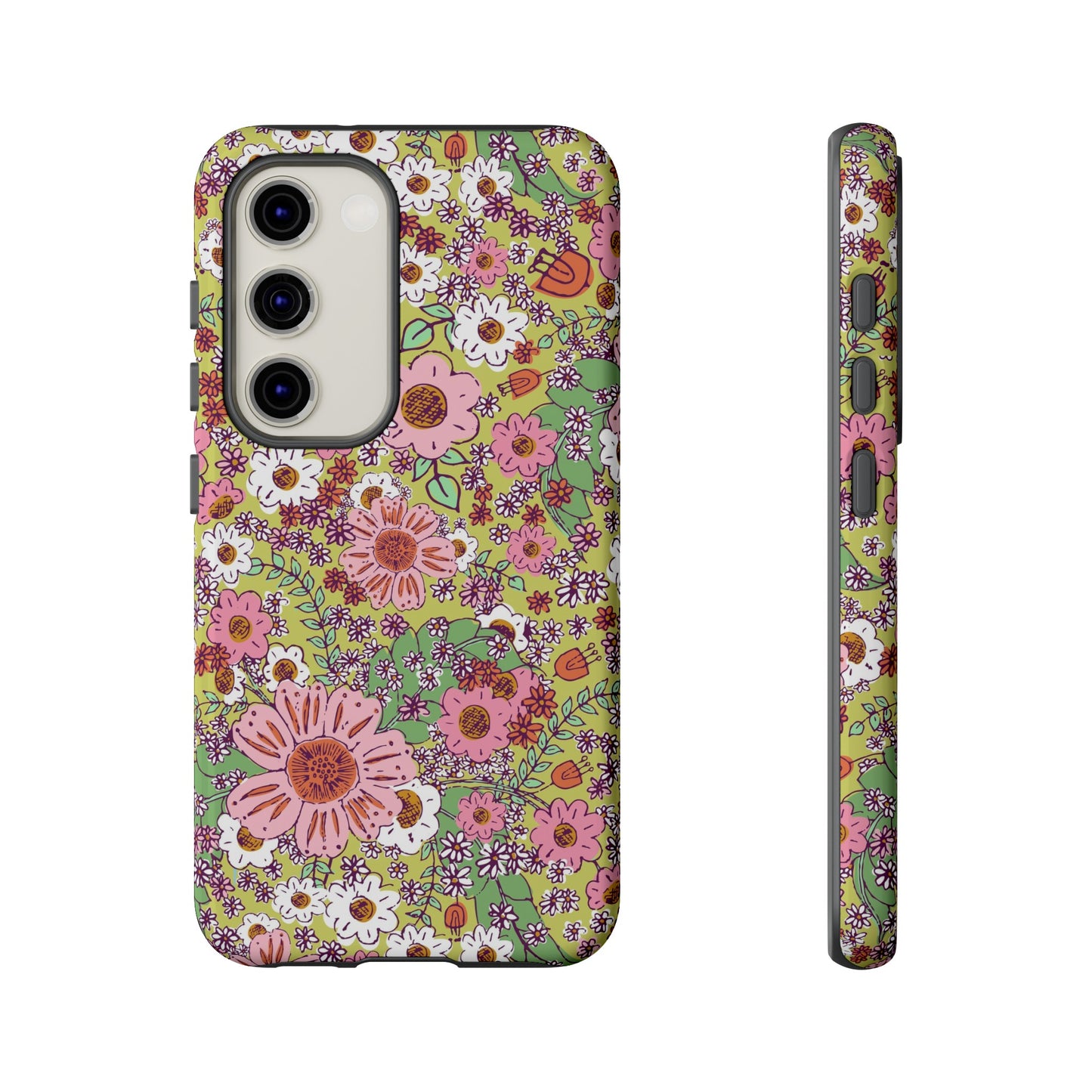 Cheerful Watercolor Flowers on Bright Green Tough Cases for Google Pixel