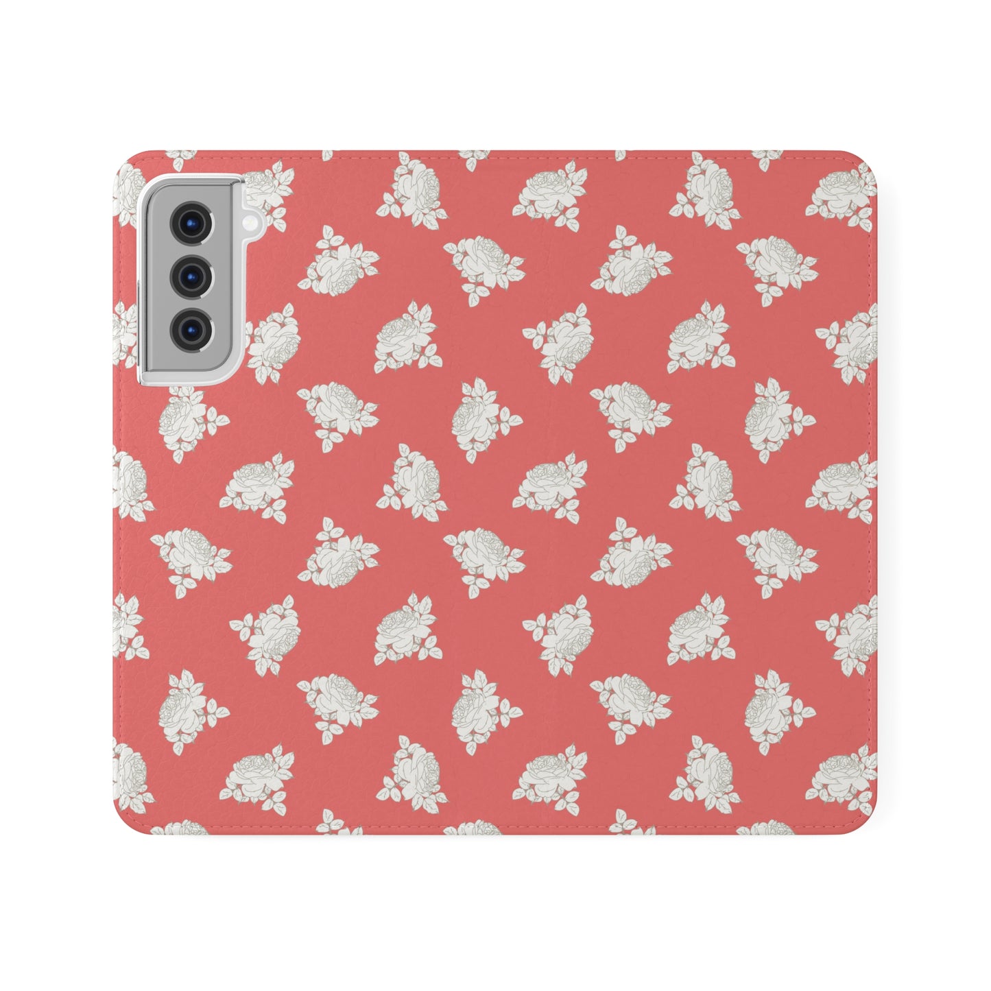 Cream Roses on Bright Coral Flip Cases for Samsung