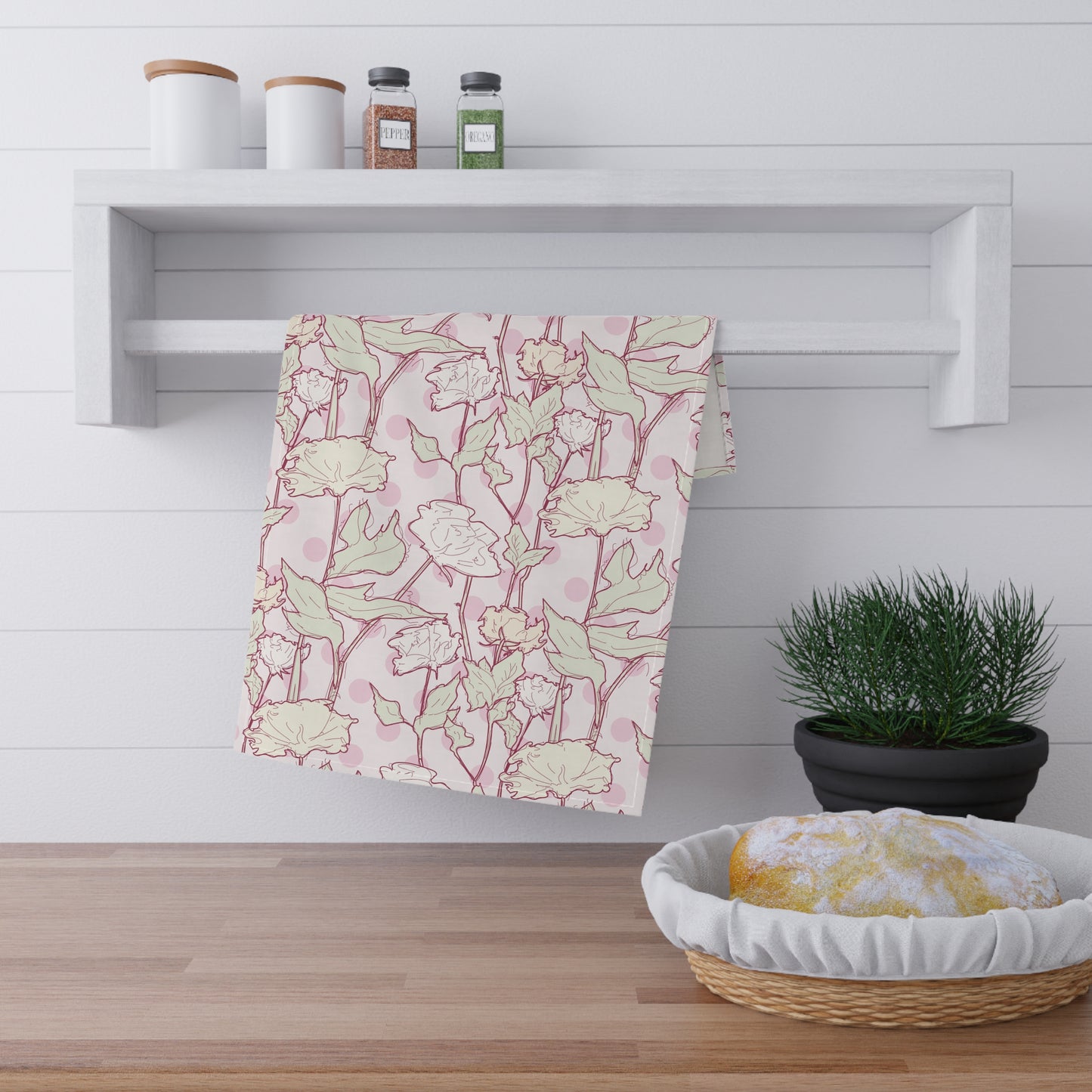 Roses and Dots in Pink Kitchen Towel