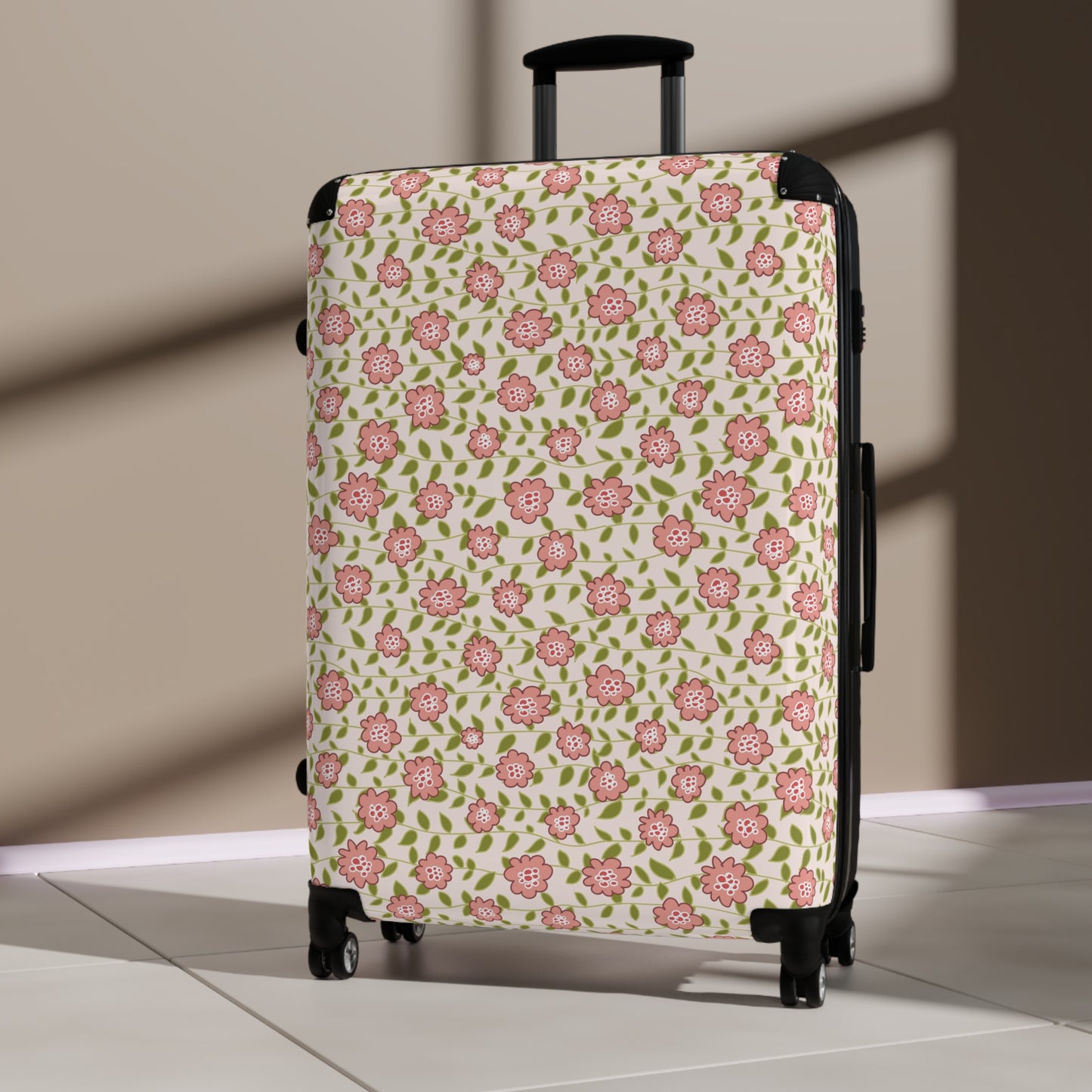 Coral Flowers on Cream Suitcase