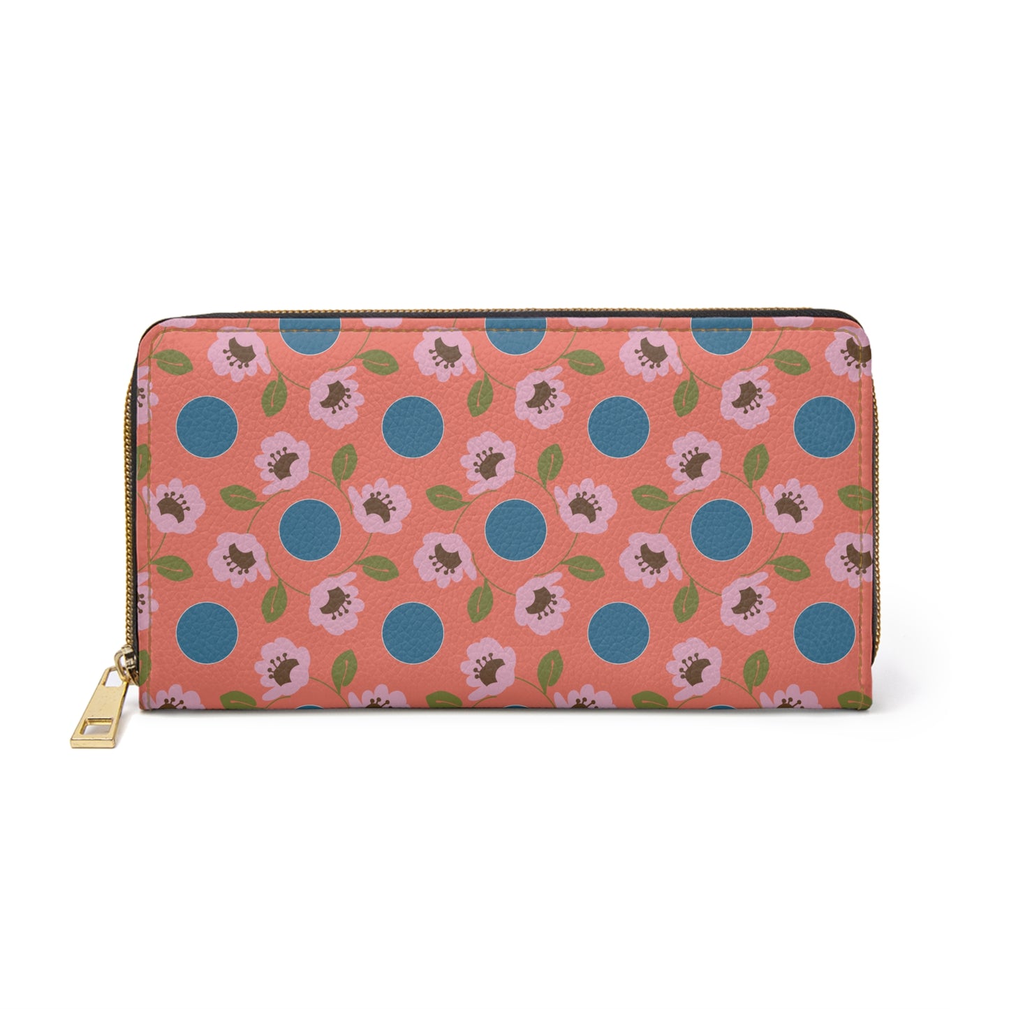 Wildflowers with Dots in Coral and Blue Zipper Wallet