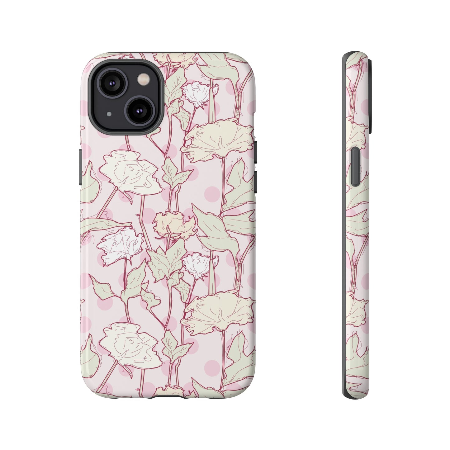 Roses and Dots in Pink Tough Cases for iPhone