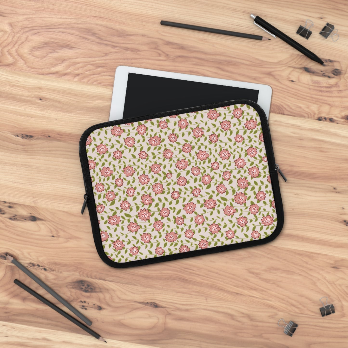 Coral Flowers on Cream Laptop Sleeve