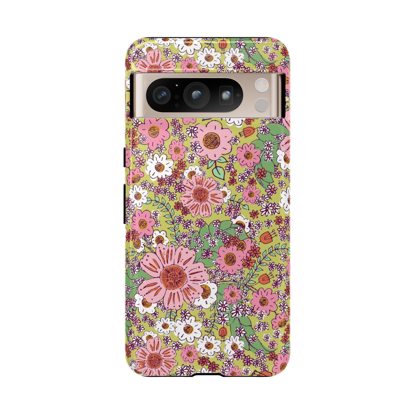 Cheerful Watercolor Flowers in Bright Green Tough Cases for Google Pixel