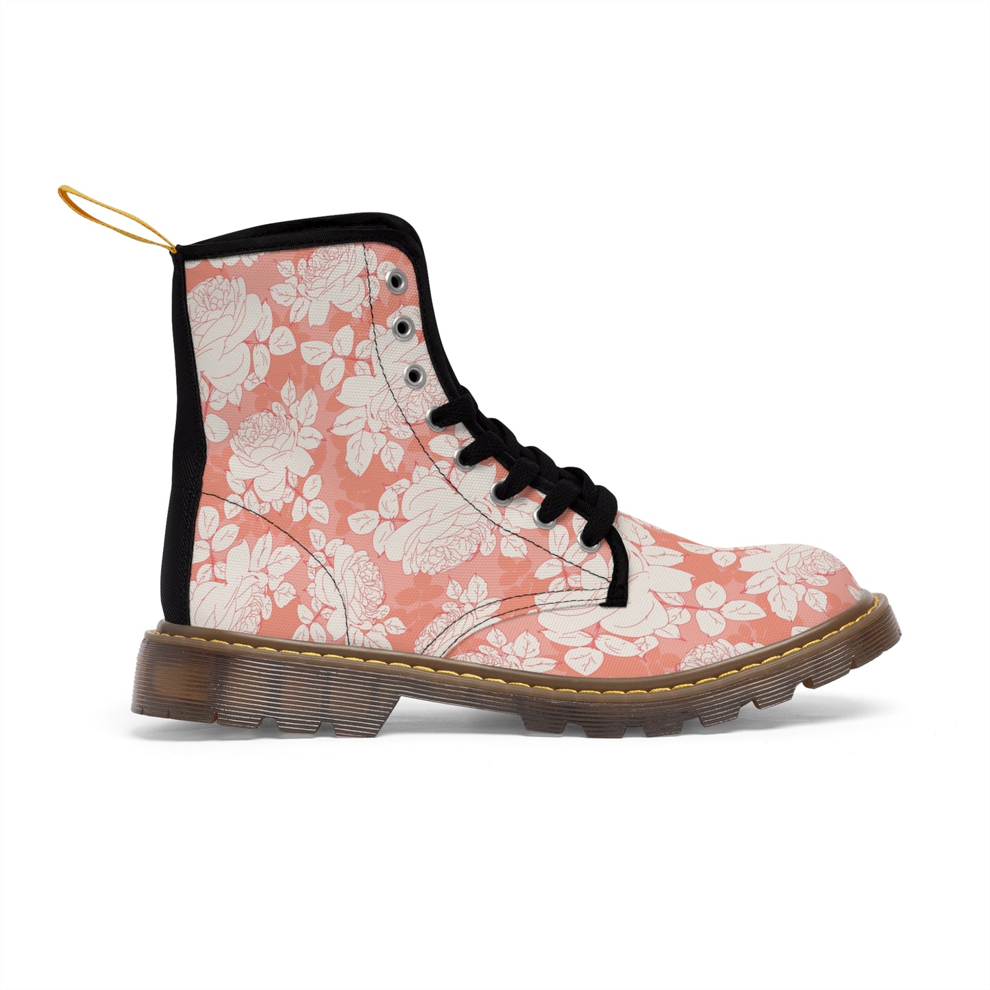 Peach and Cream Roses Women's Canvas Boots