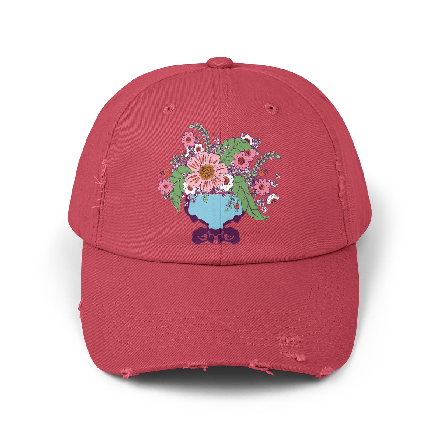 Cheerful Floral Distressed Cap