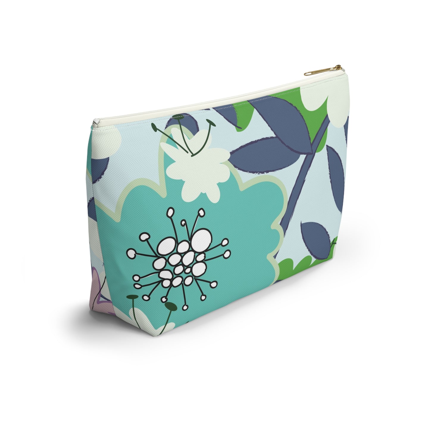 Mid Mod Floral Blue and Green Accessory Pouch w T-bottom