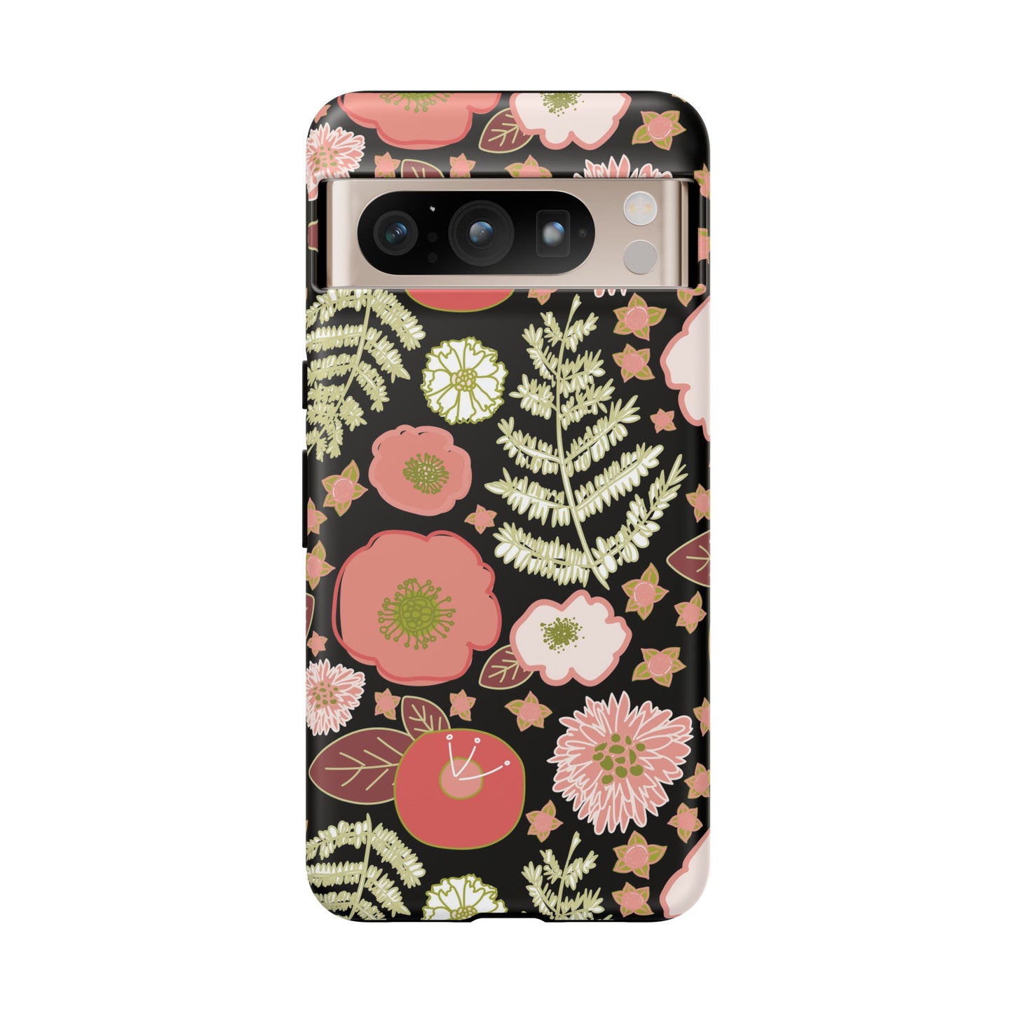 Coral Flowers on Black Tough Cases for Google Pixel