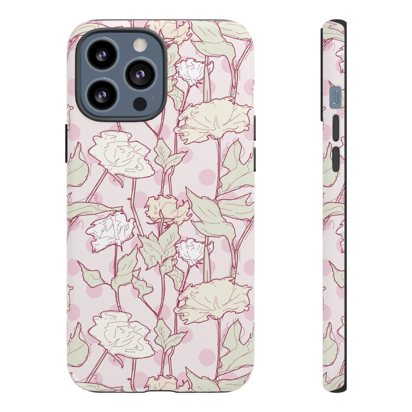 Roses and Dots in Pink Tough Cases for iPhone