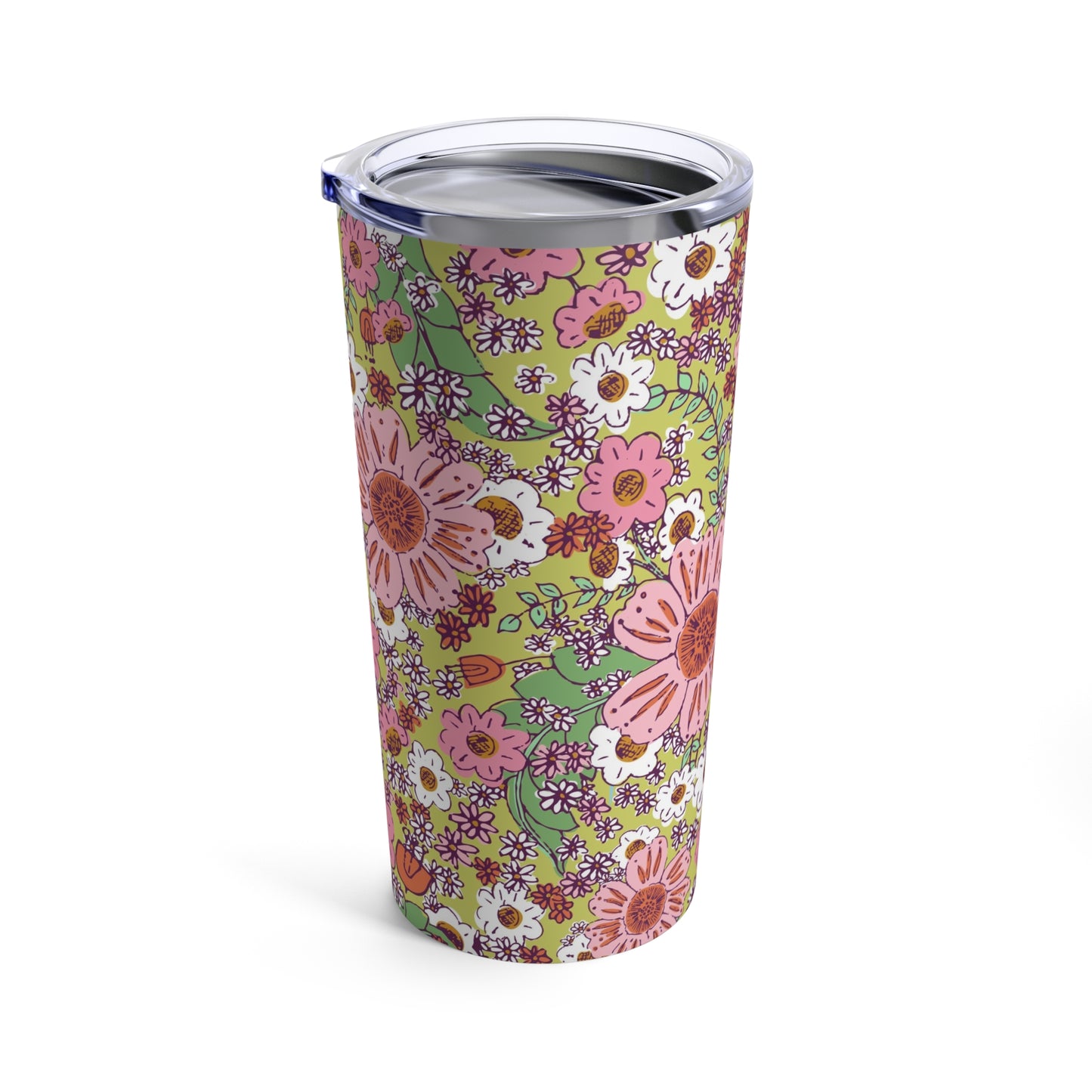 Cheerful Watercolor Flowers on Bright Green Tumbler 20oz