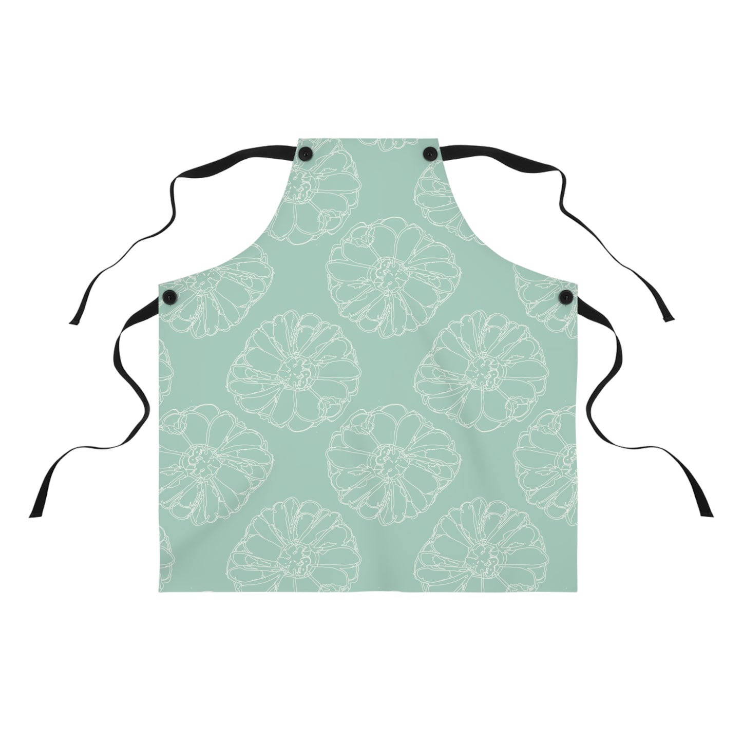 Cream Flower Outline on Aqua Apron