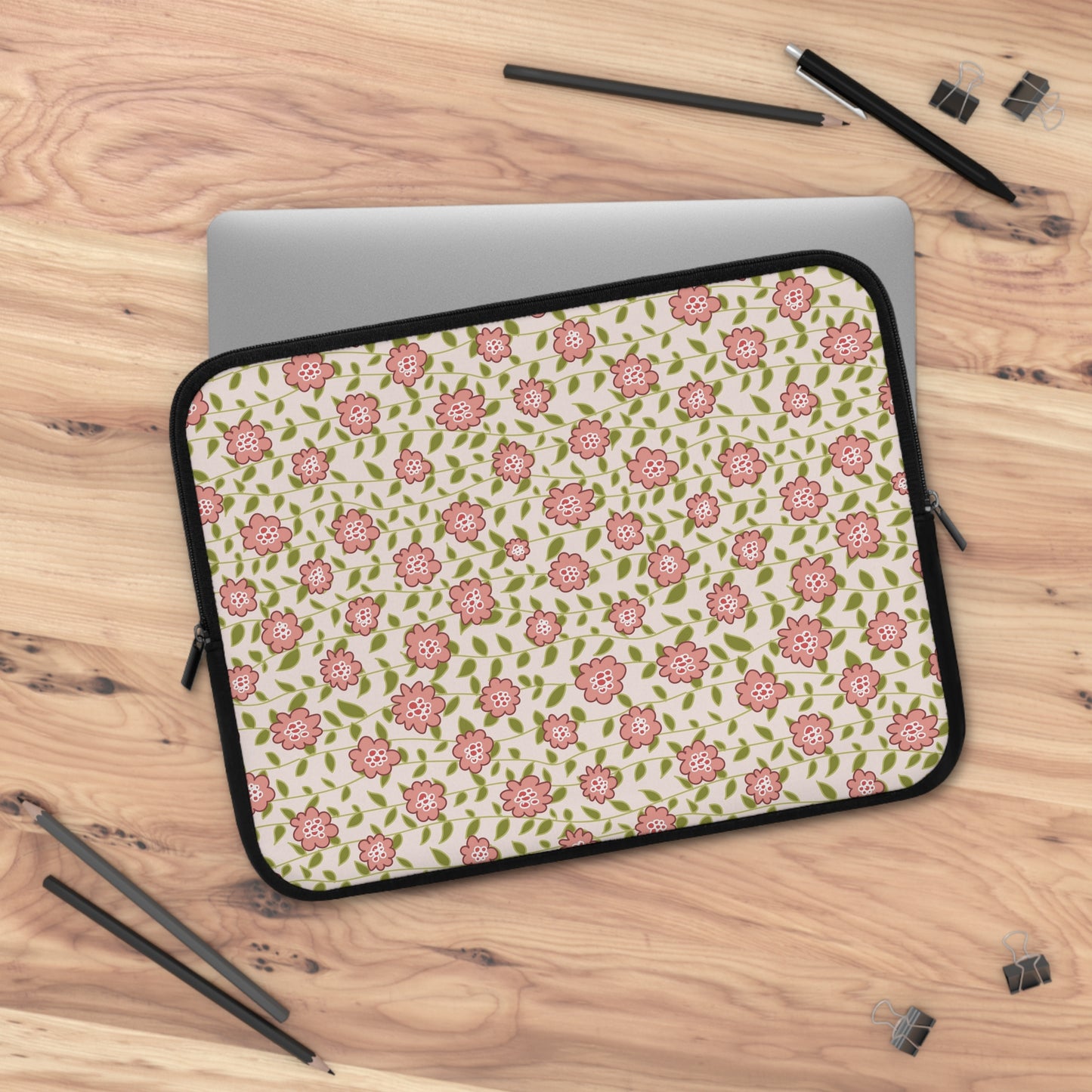 Coral Flowers on Cream Laptop Sleeve