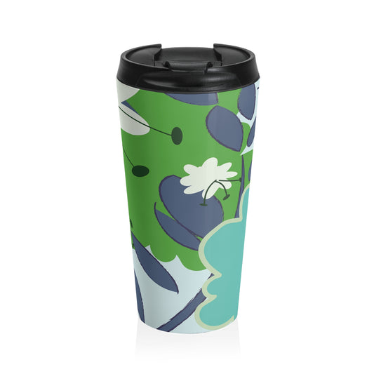 Mid Mod Floral in Blue and Green Stainless Steel Travel Mug