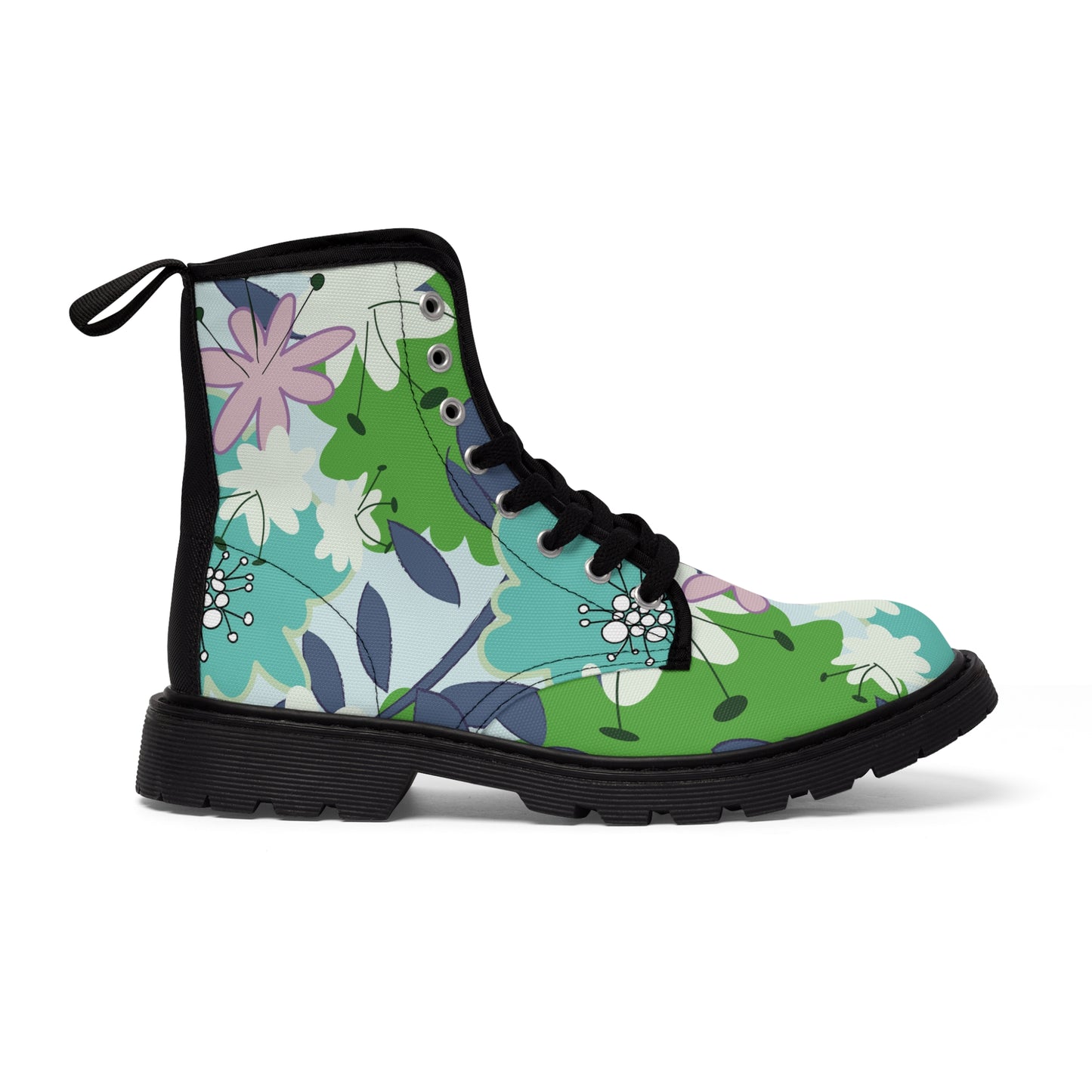 Mid Mod flowers in blue and green Women's Canvas Boots