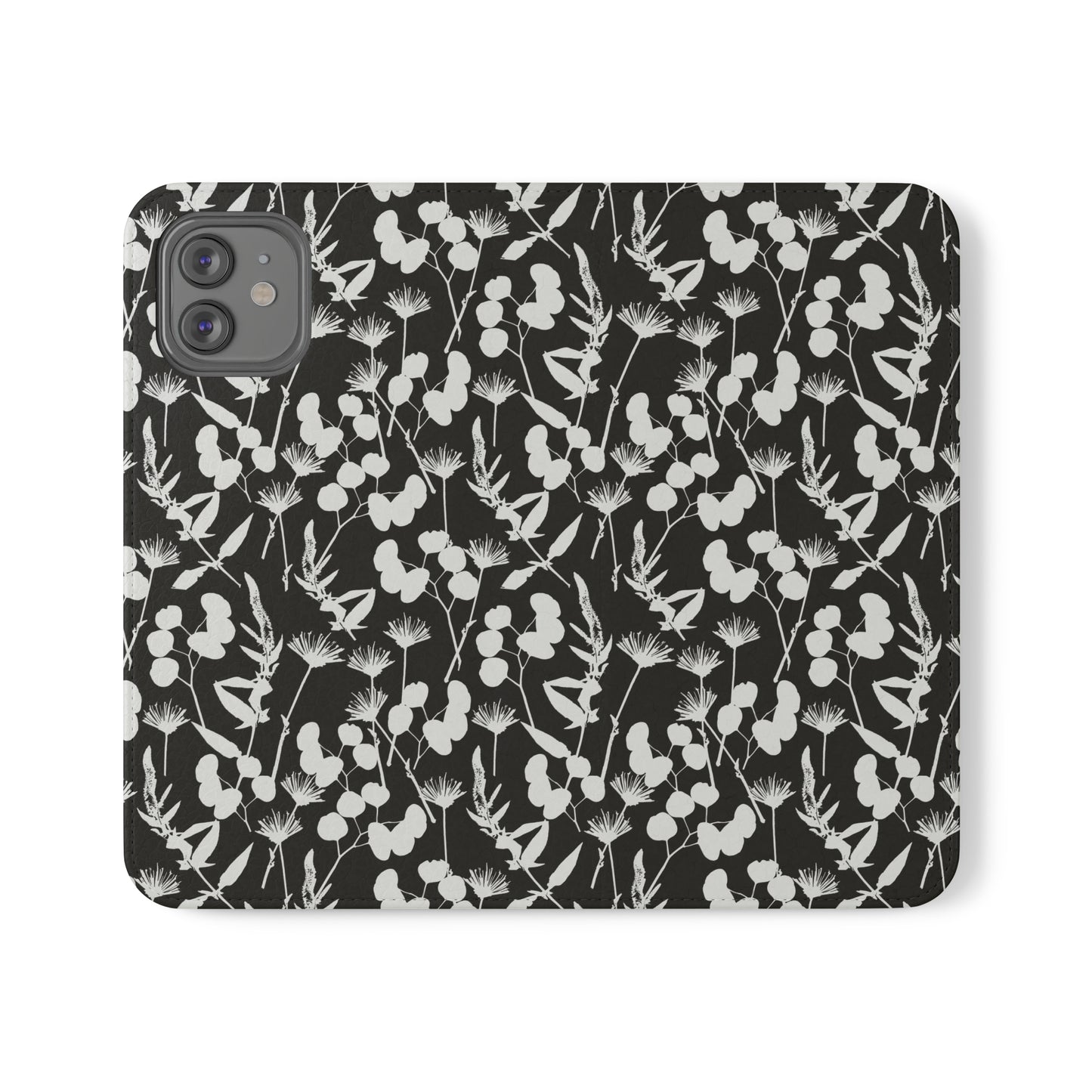 Black and White Floral Flip Cases for iPhone