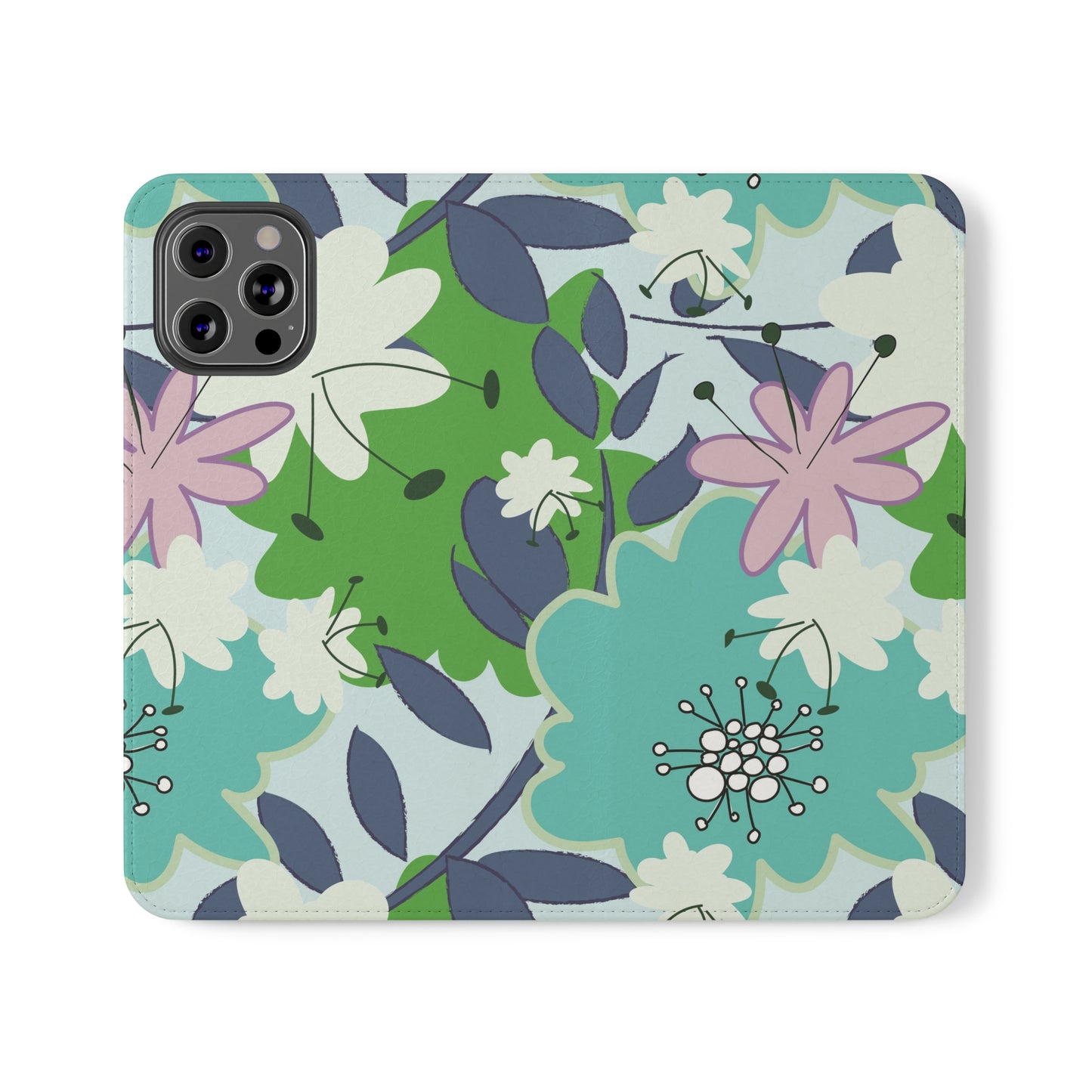 Mid Mod Floral in Blue and Green Flip Cases for iPhone