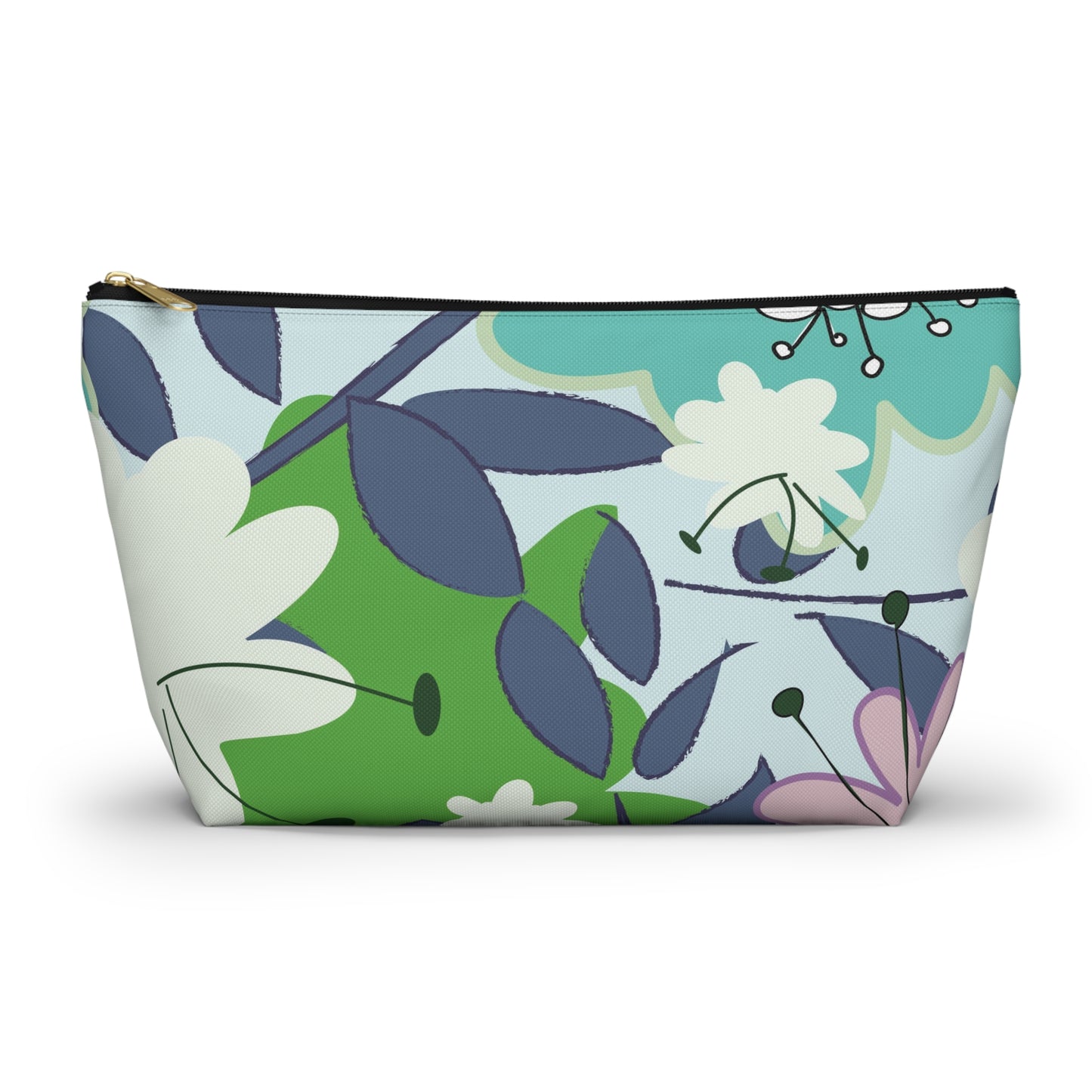 Mid Mod Floral Blue and Green Accessory Pouch w T-bottom