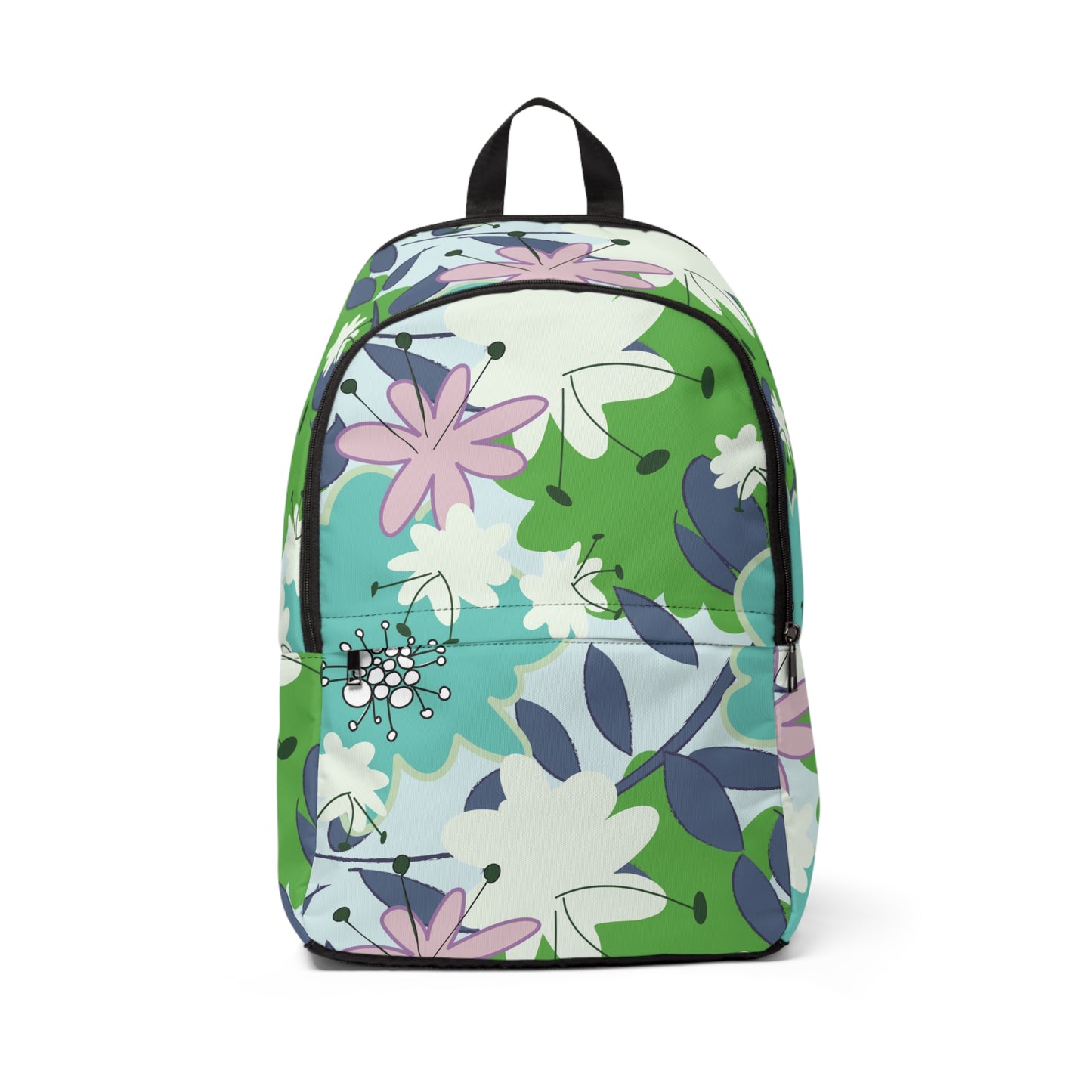 Mid Mod Floral in Blue and Green Fabric Backpack