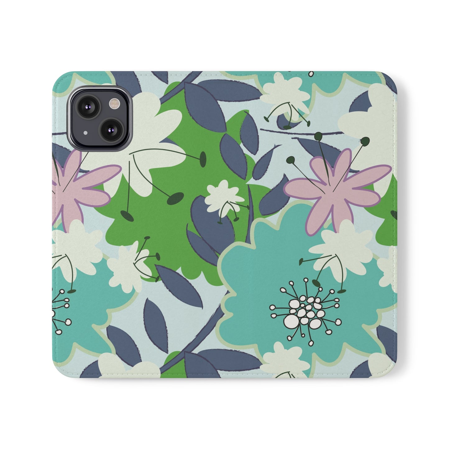 Mid Mod Floral in Blue and Green Flip Cases for iPhone