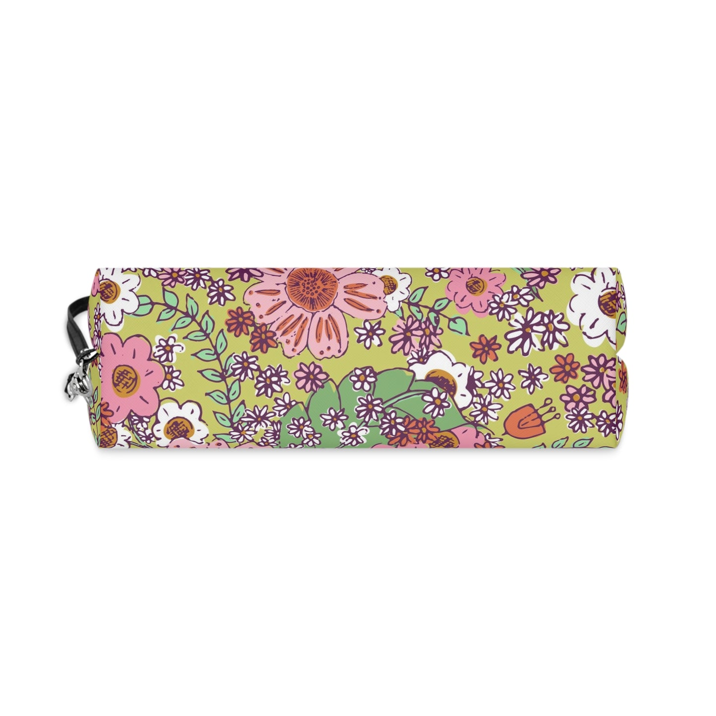 Cheerful Watercolor Flowers on Bright Green Makeup Bag