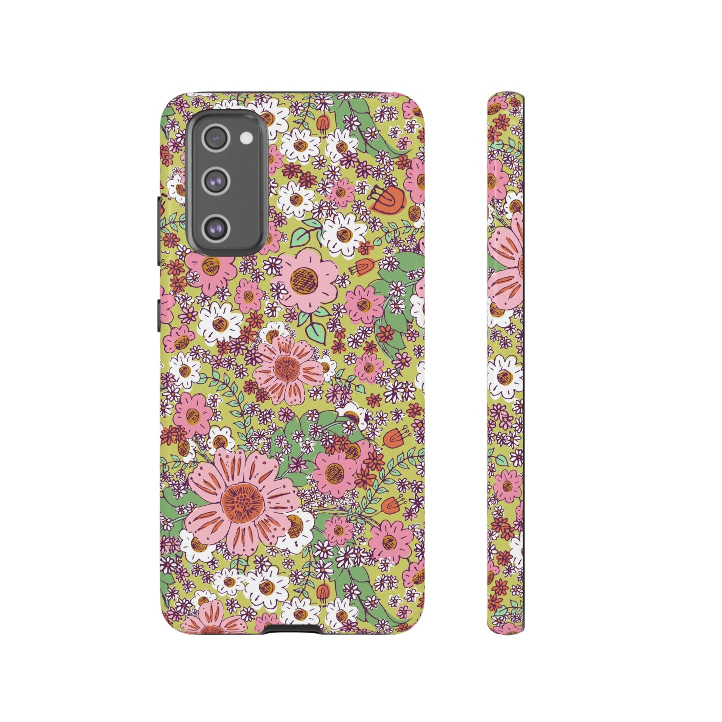 Cheerful Watercolor Flowers on Bright Green Tough Cases for Google Pixel