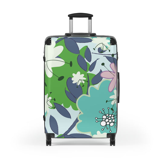 Mid Mod Floral in Blue and Green Suitcase