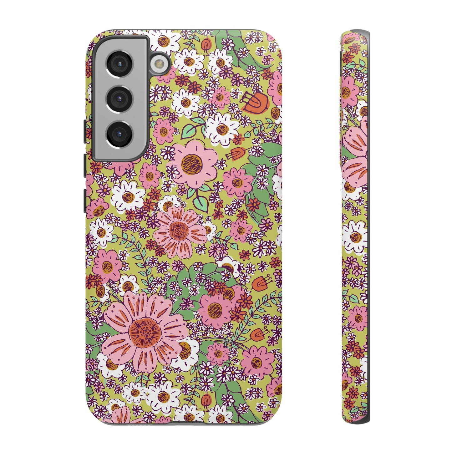 Cheerful Watercolor Flowers on Bright Green Tough Cases for Google Pixel