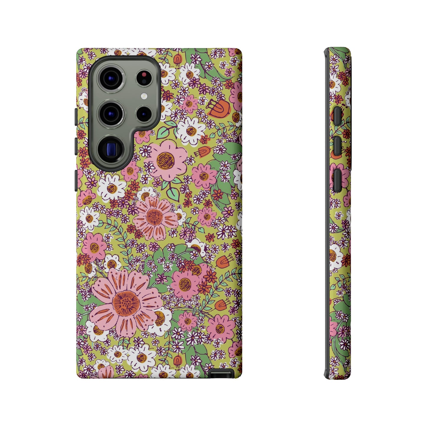 Cheerful Watercolor Flowers on Bright Green Tough Cases for Google Pixel