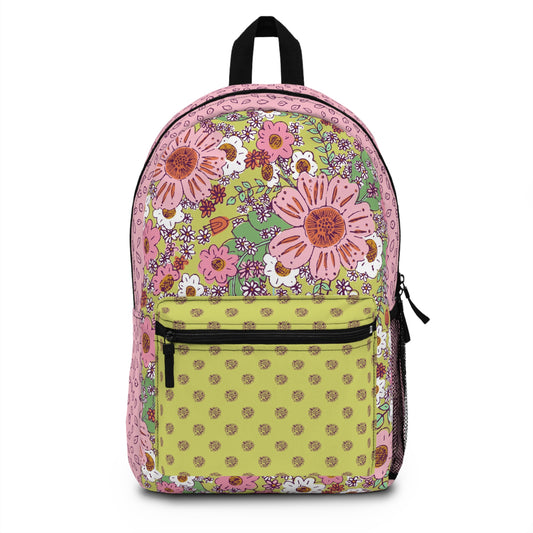 Cheerful Watercolor Flowers on Bright Green Backpack