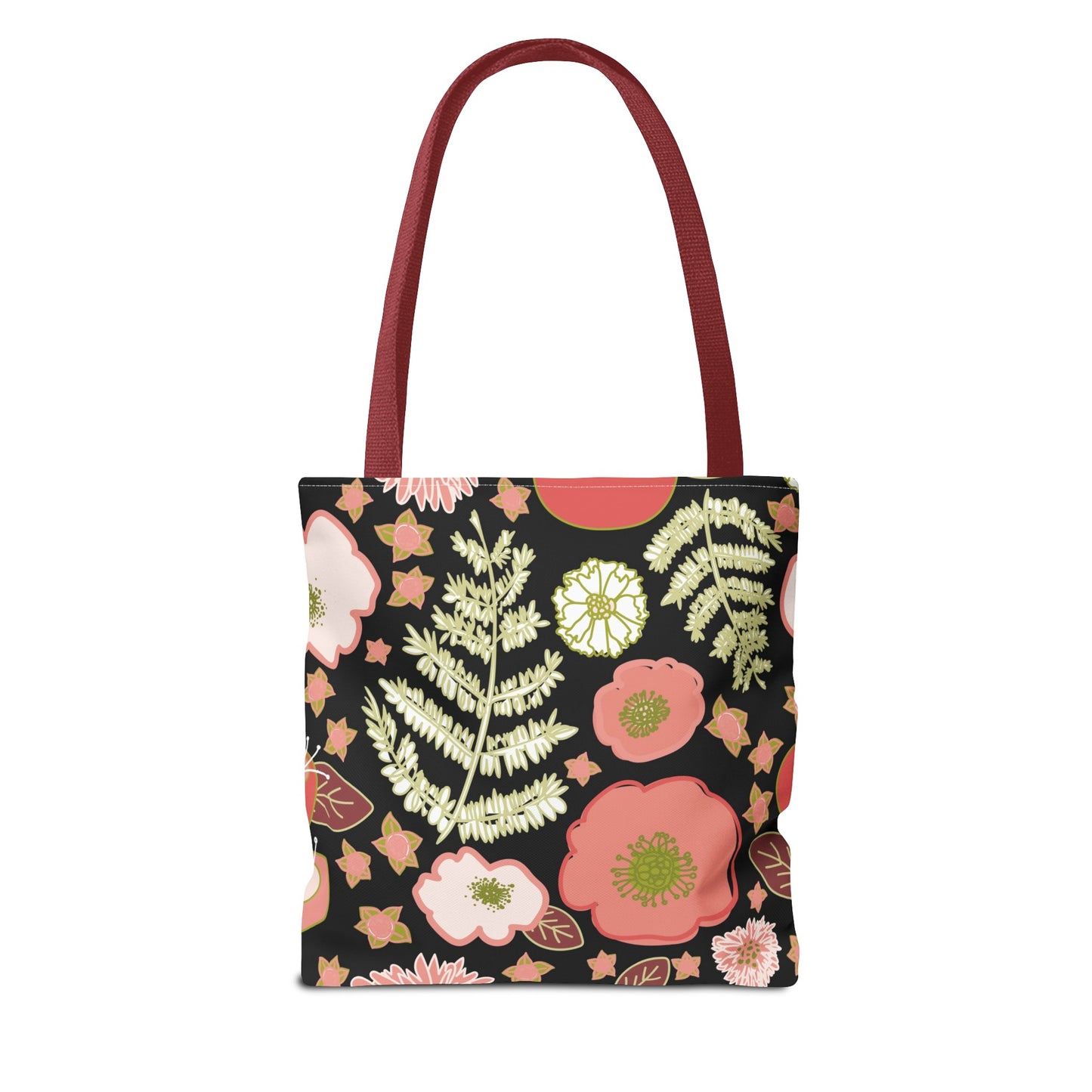 Coral Flowers on Black Tote Bag