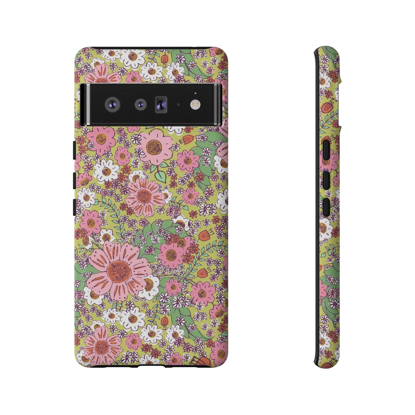 Cheerful Watercolor Flowers in Bright Green Tough Cases for Google Pixel