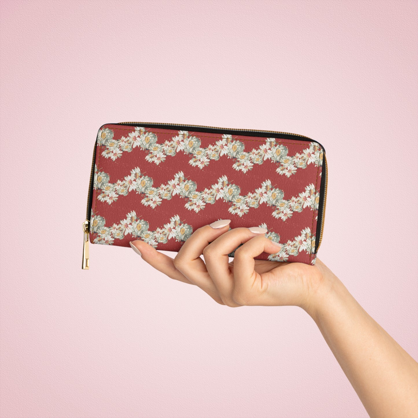 Daisies, Zig Zag Stripe Zipper Wallet