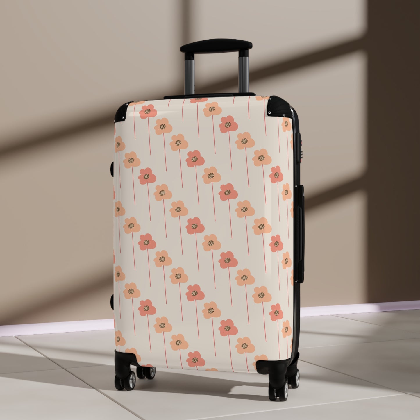 Peach and Coral Wildflowers on Cream Suitcase