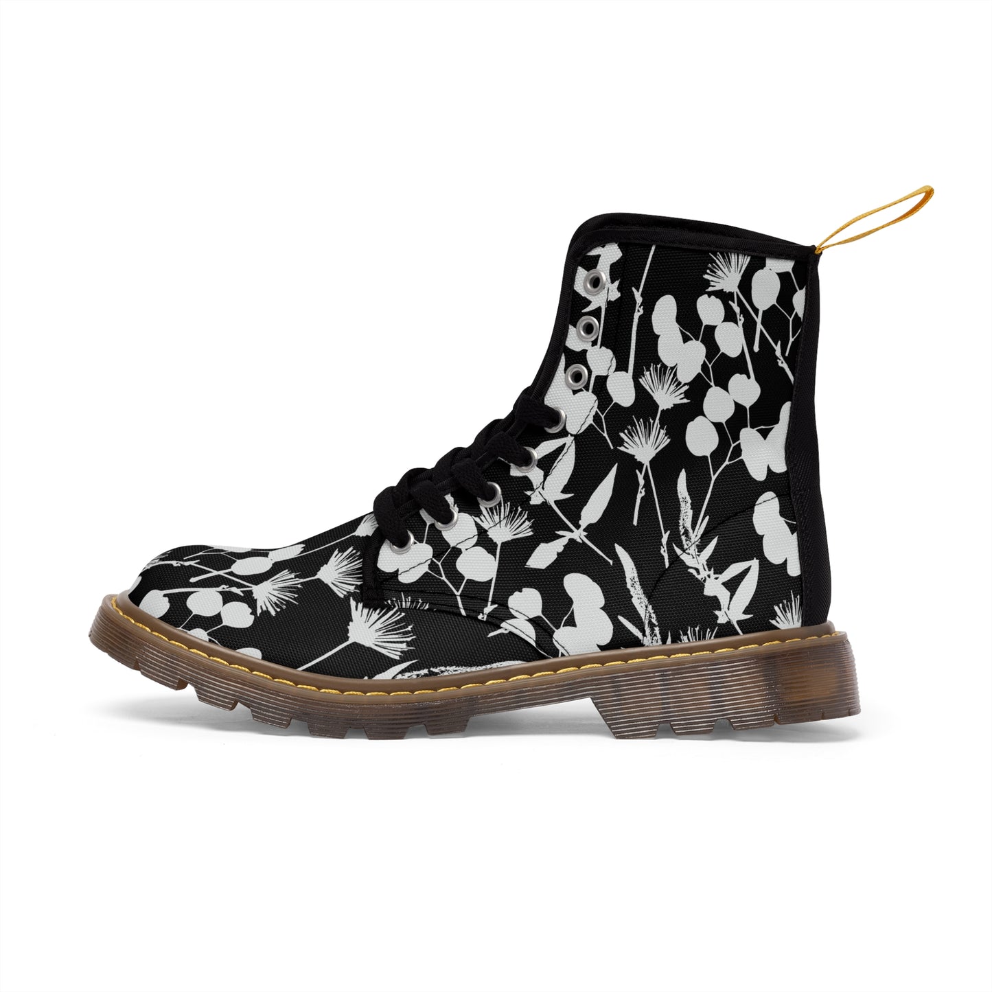 Black and White Floral Women's Canvas Boots