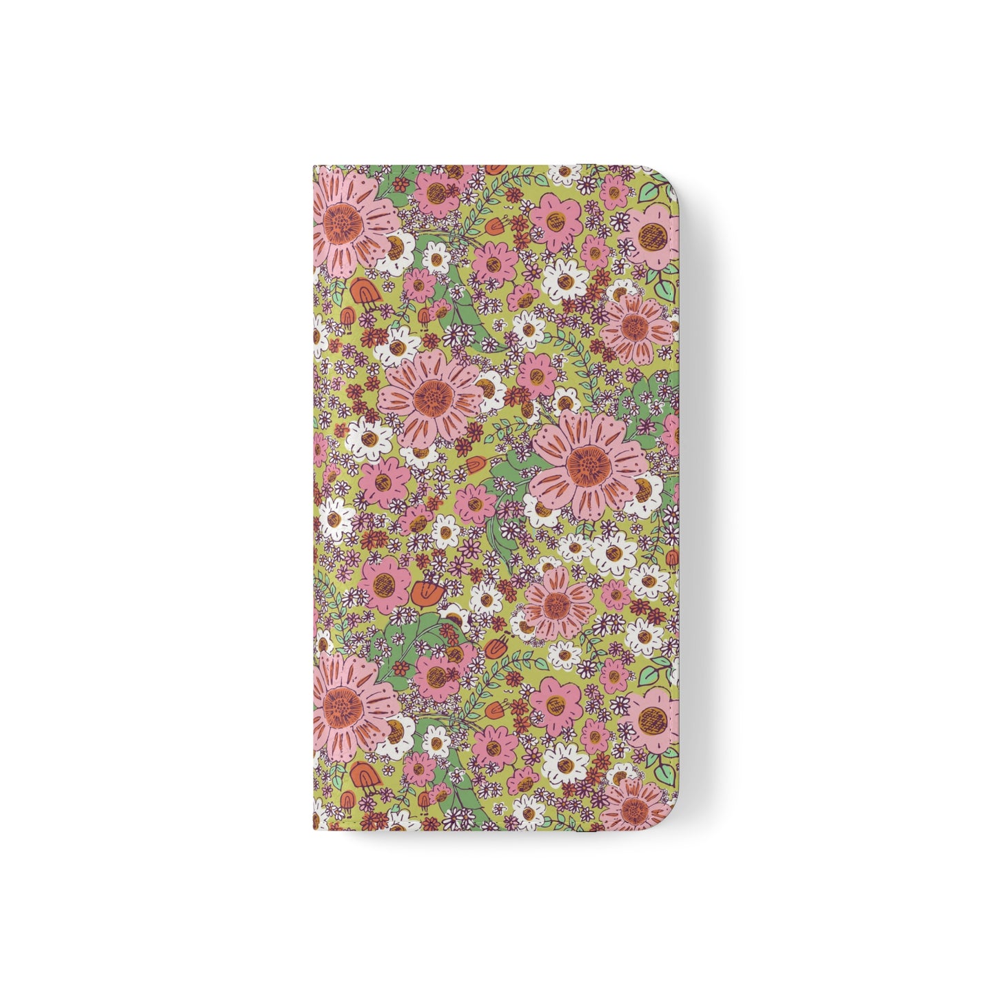 Cheerful Watercolor Flowers on Bright Green Flip Cases for Samsung