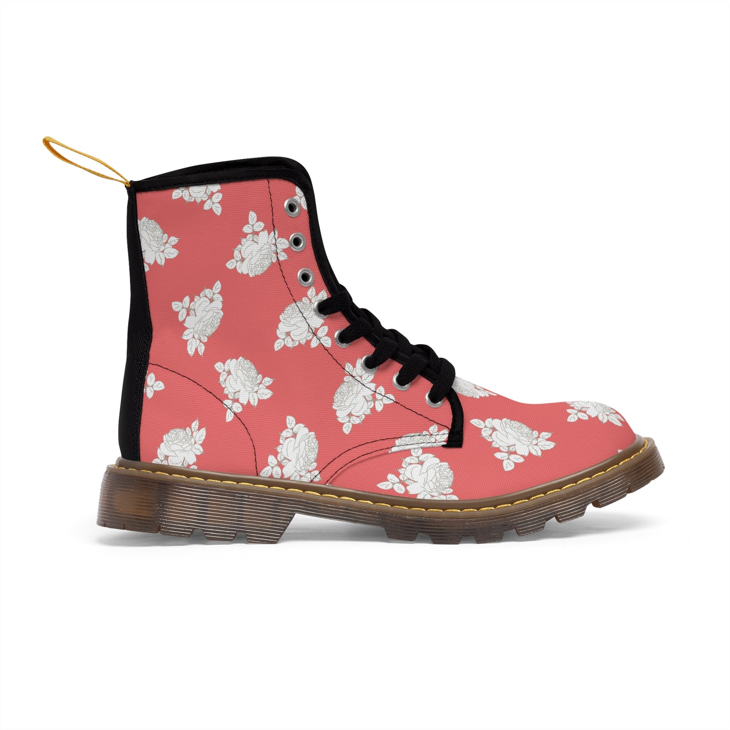 Cream Roses on Coral Women's Canvas Boots